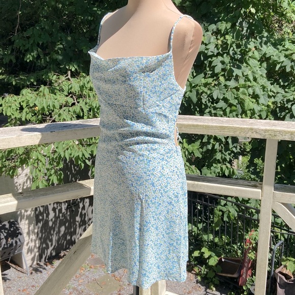 Hello Molly | Cowl Neck Vibe Check Mini Floral Light Blue Dress | Size L - US 8 - Picture 9 of 11
